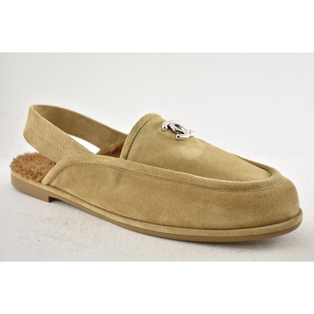 Chanel Dark Beige Suede Shearling CC Moccasin Ballet Slingback Loafer Flat 40 - Picture 8 of 16